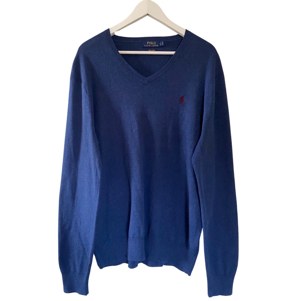 Polo Ralph LaurenV Neck Pima Cotton Pullover Blue Sweater Cardigan Men’s L